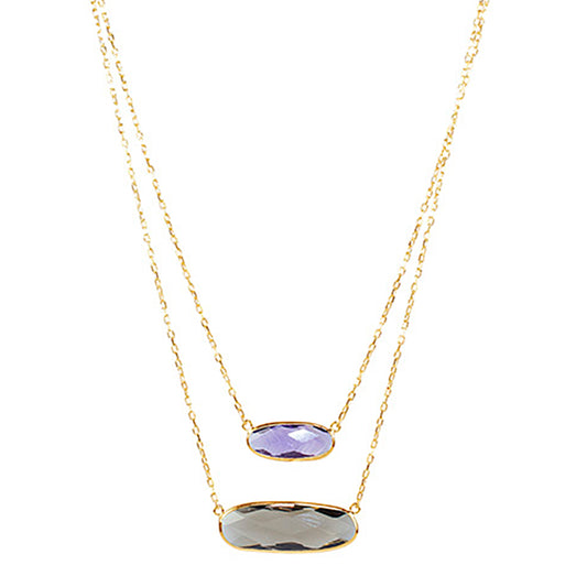 14k Amethyst Smoky Quartz Two Row Necklace