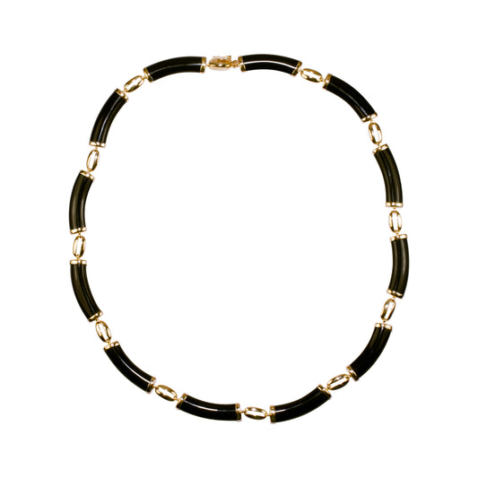 14k Black Onyx Curved Station Necklace