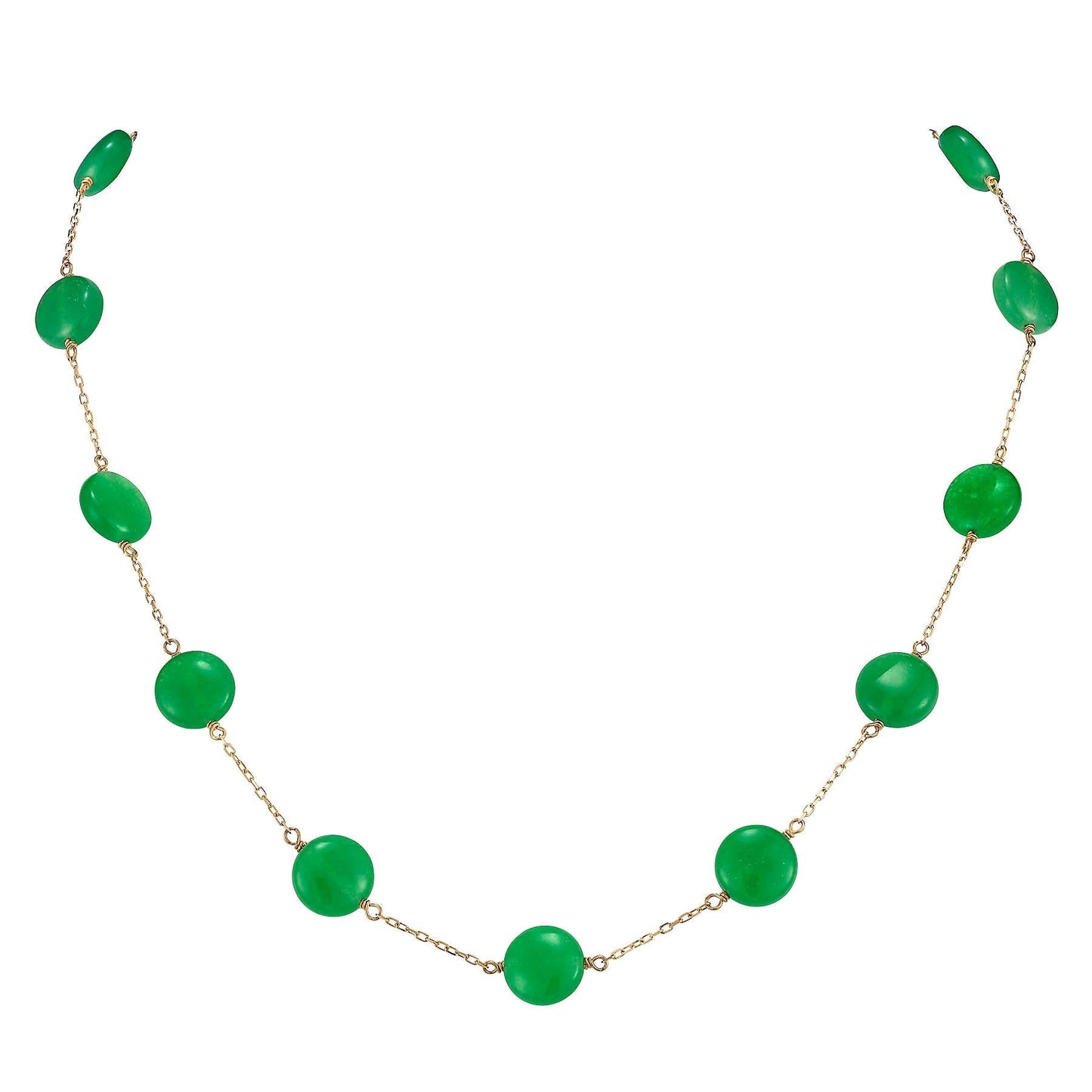14K Green Jade Coin 11 Station Necklace 17" freeshipping - Jewelmak Shop