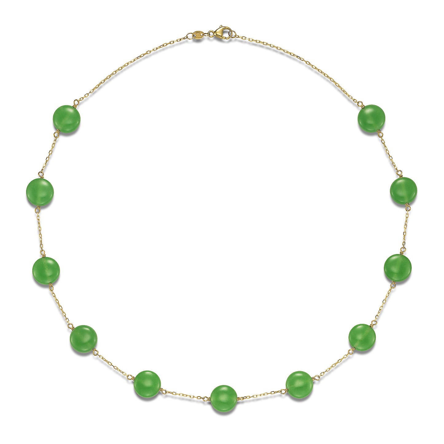 14K Green Jade Coin 11 Station Necklace 17"