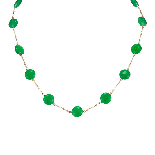 14K Green Jade Coin 11 Station Necklace 17"