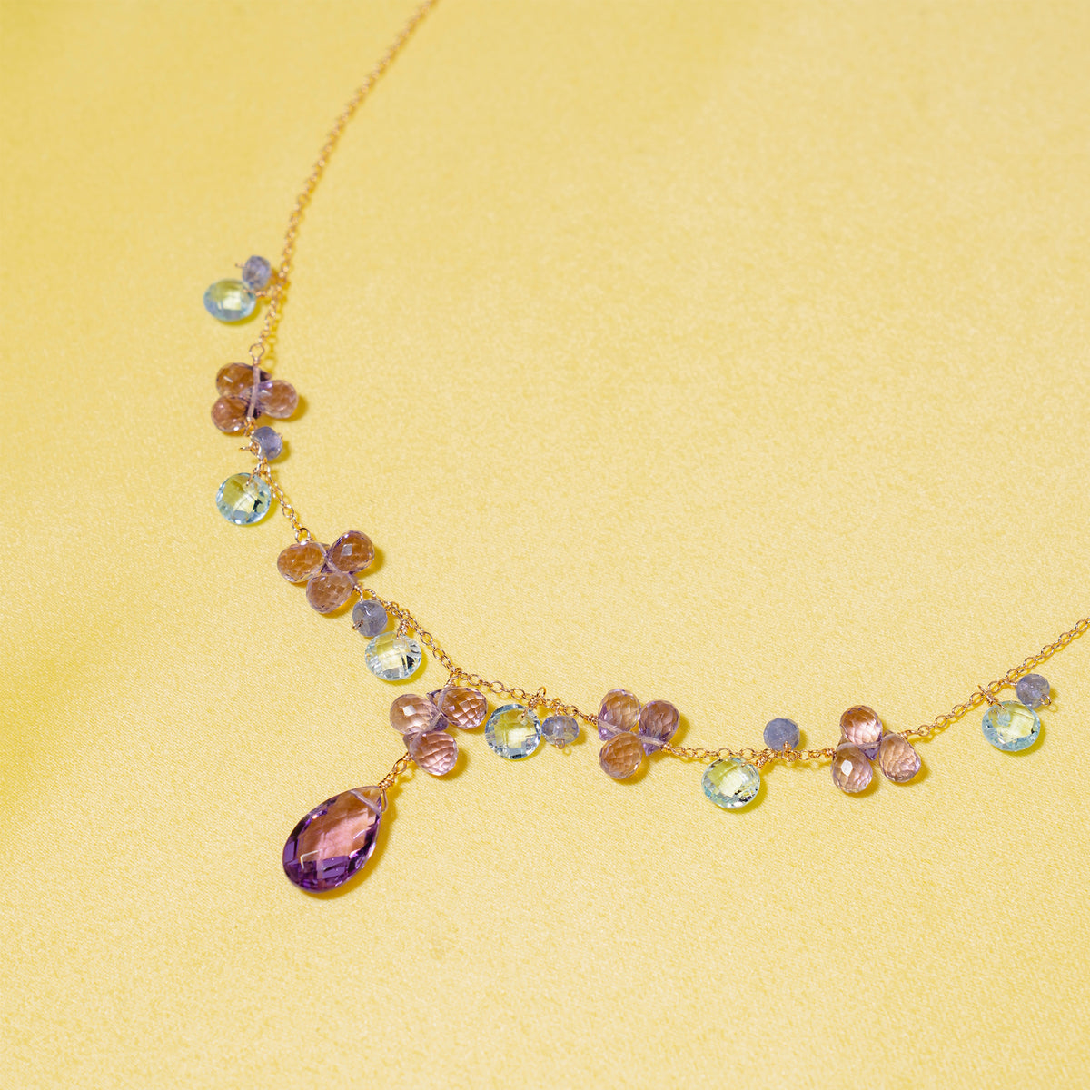14k Blue Topaz Amethyst Tanzanite Necklace