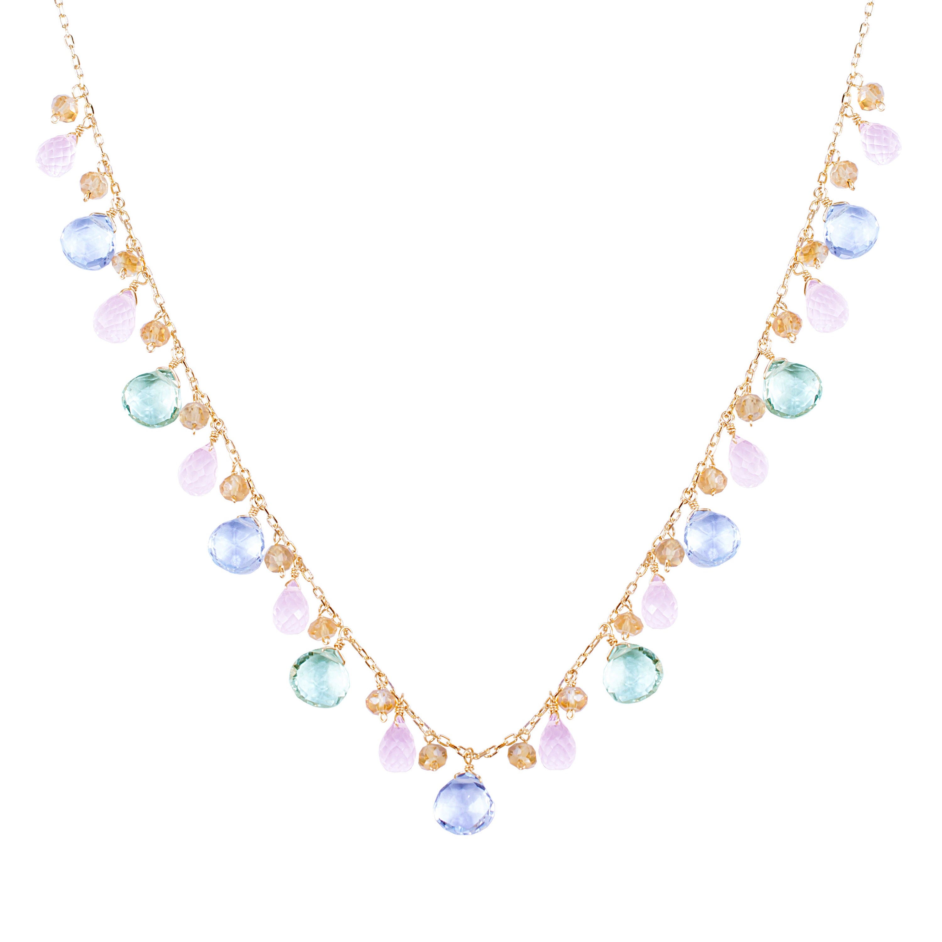 14k Multi Gemstone Drop Necklace
