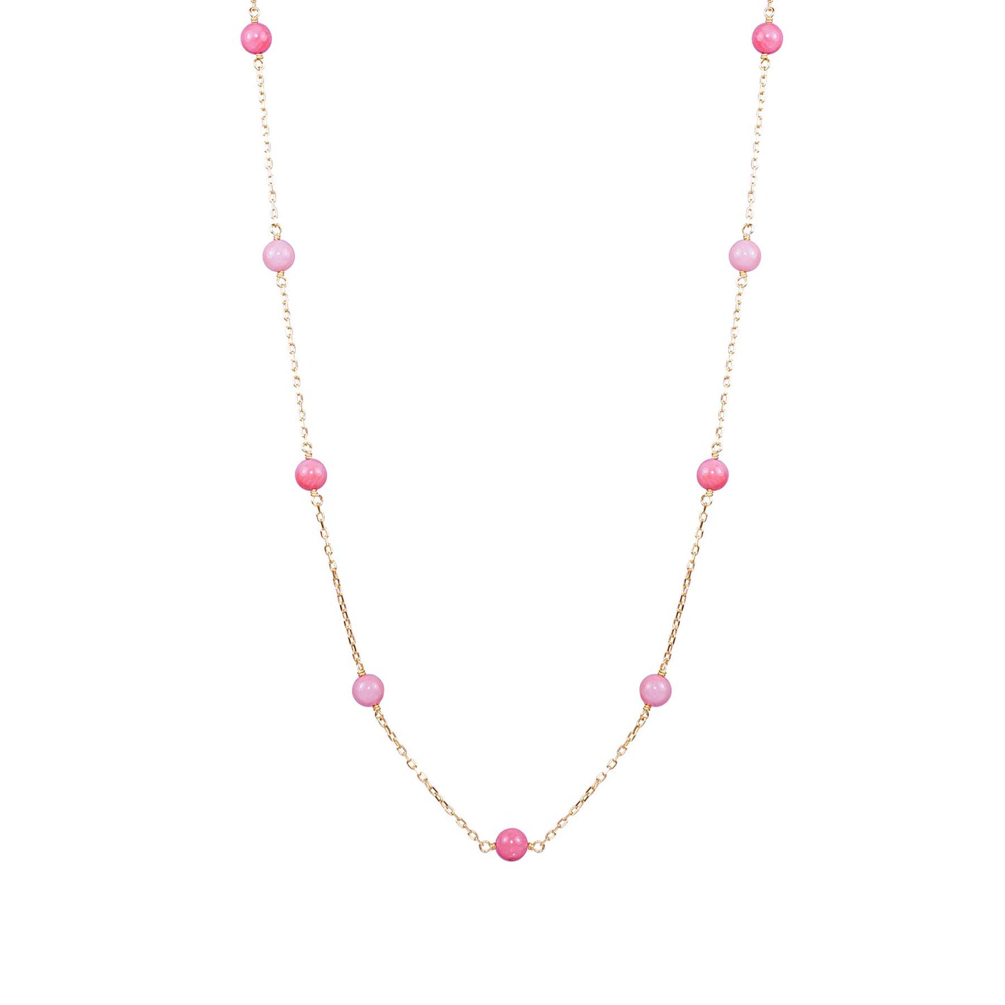 14k Pink Coral 9 Station Necklace 17"