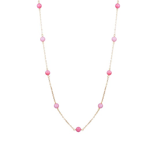 14k Pink Coral 9 Station Necklace 17"