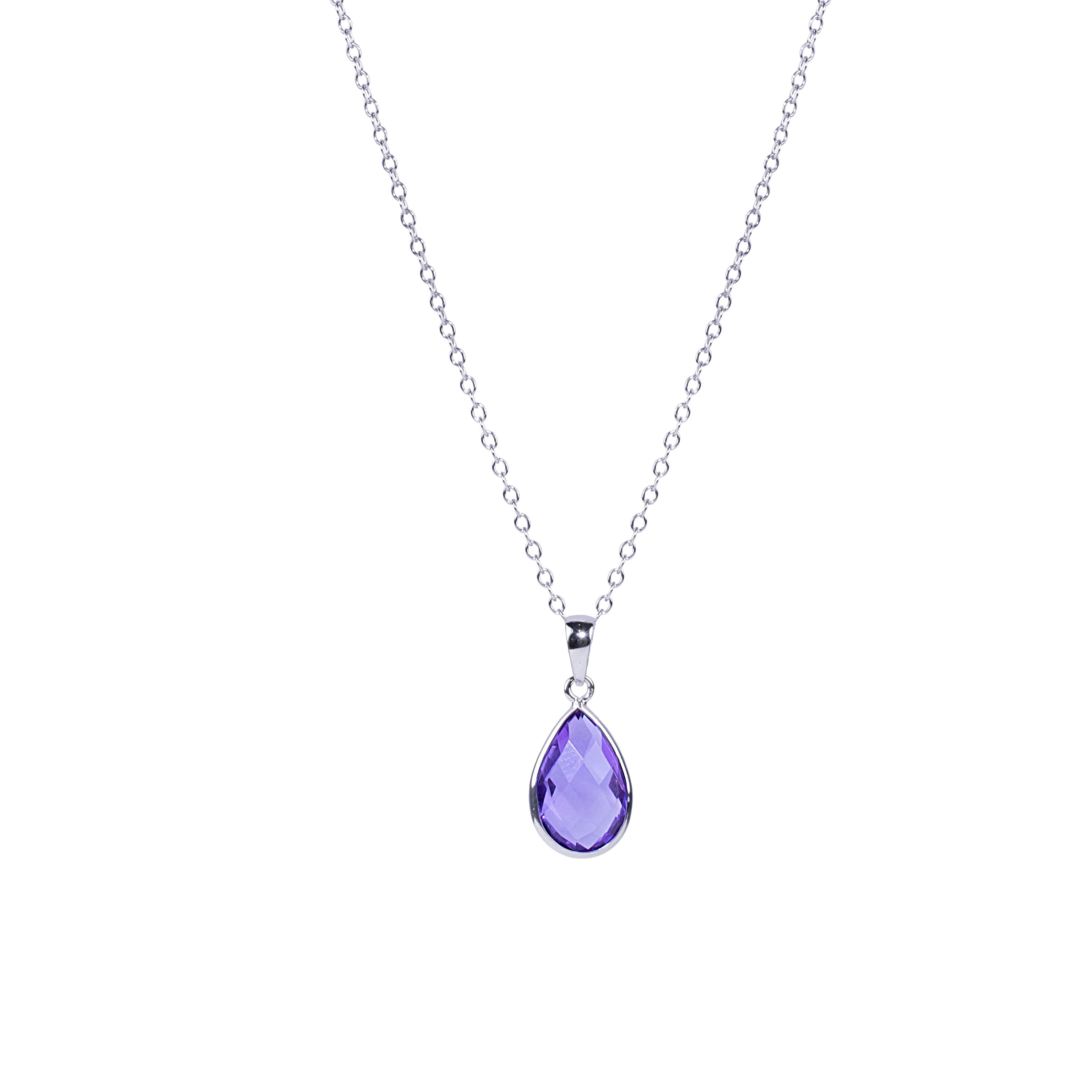 18k White Amethyst Ps Bezel Pendant Necklace