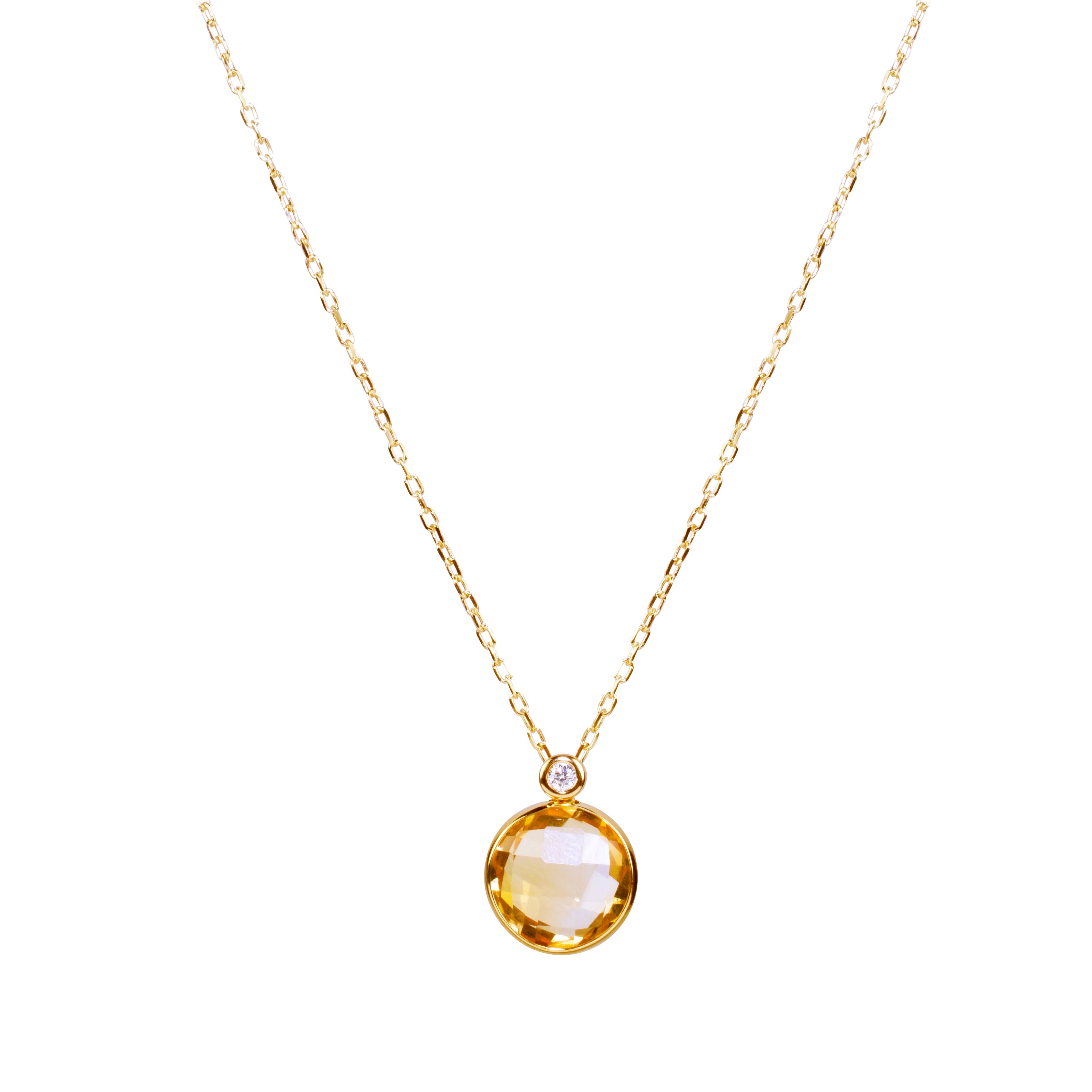 14k Citrine Coin Diamond Vs Pendant Necklace