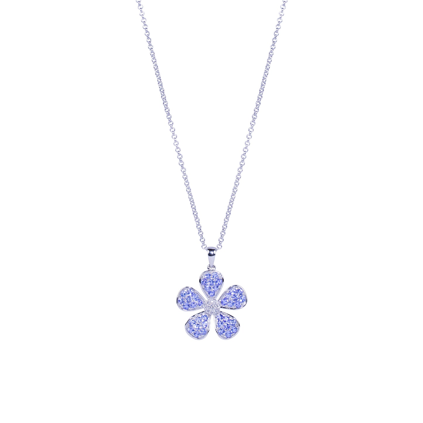14k White Gold Tanzanite Diamond Flower Pend Necklace