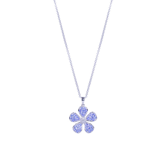 14k White Gold Tanzanite Diamond Flower Pend Necklace
