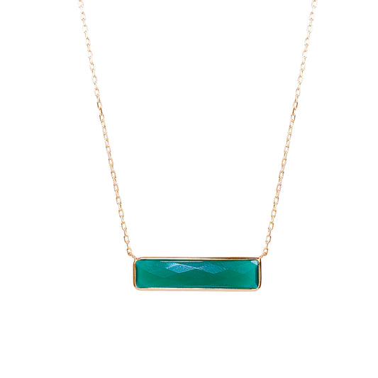 14k Green Agate Rectangle Bezel Center Necklace