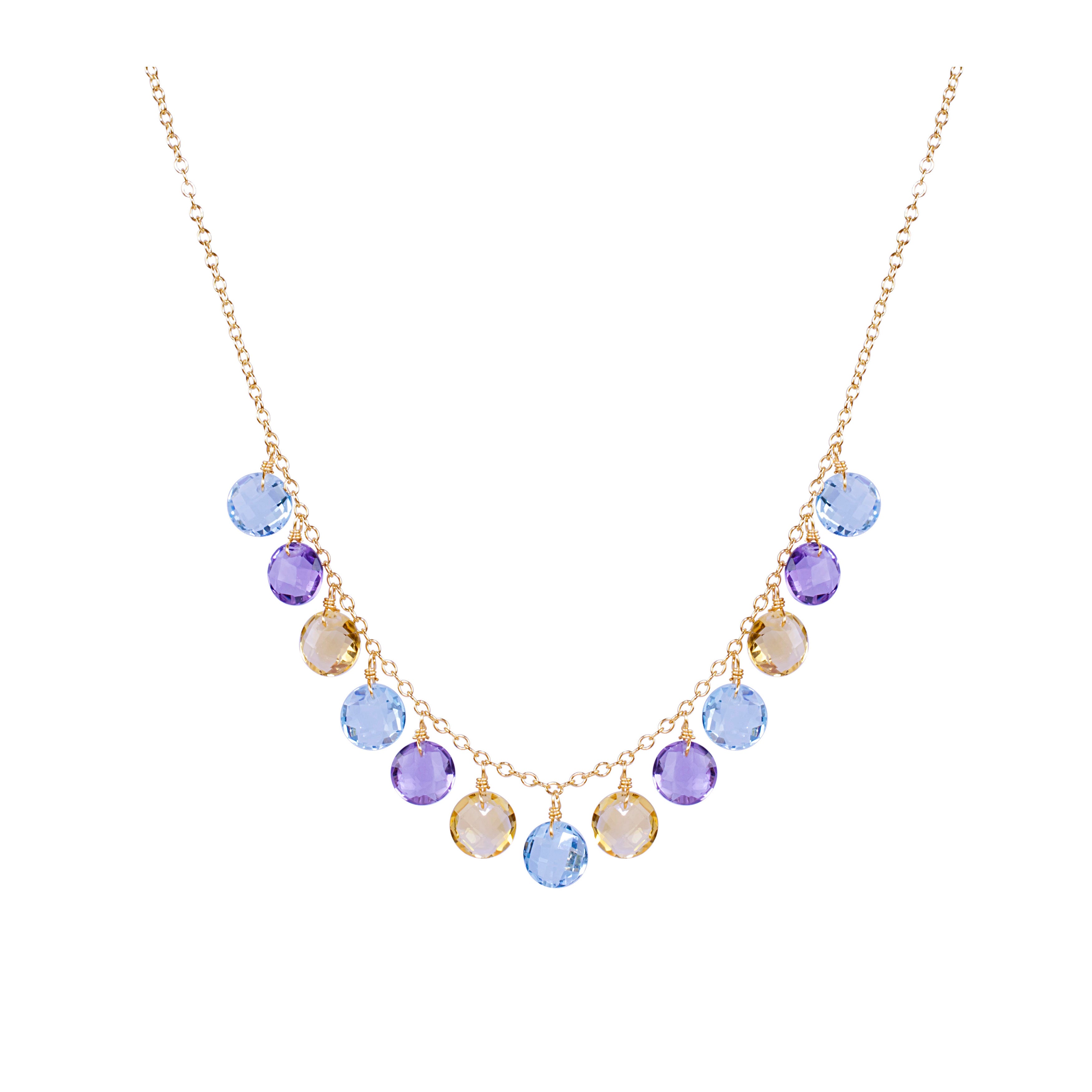 14k Multi Gemstone Coin Drop Necklace