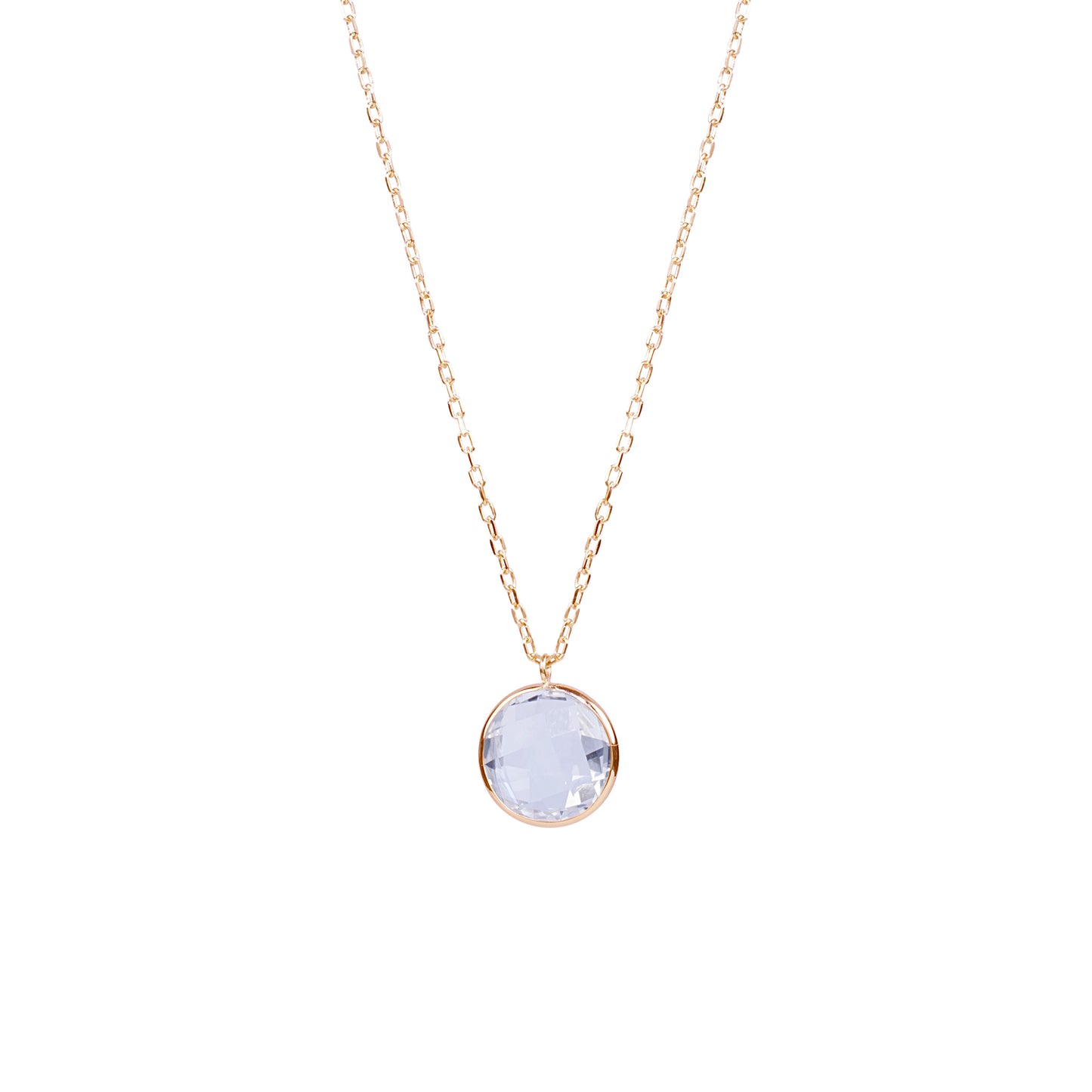 14k White Topaz Round Bezel Pend Necklace
