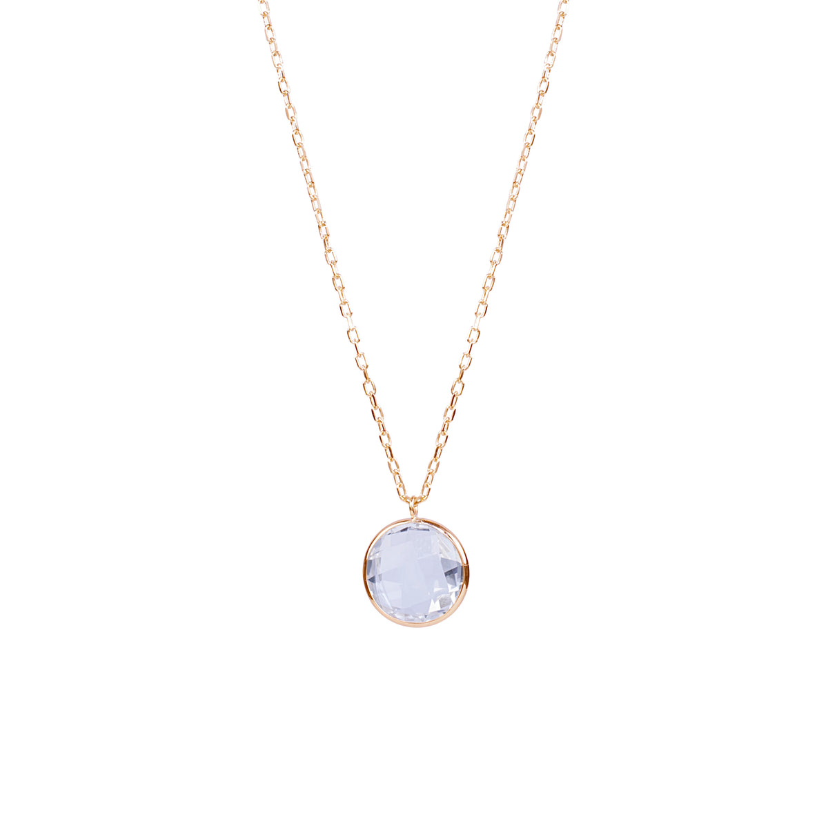 14k White Topaz Round Bezel Pend Necklace