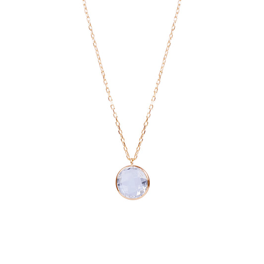 14k White Topaz Round Bezel Pend Necklace