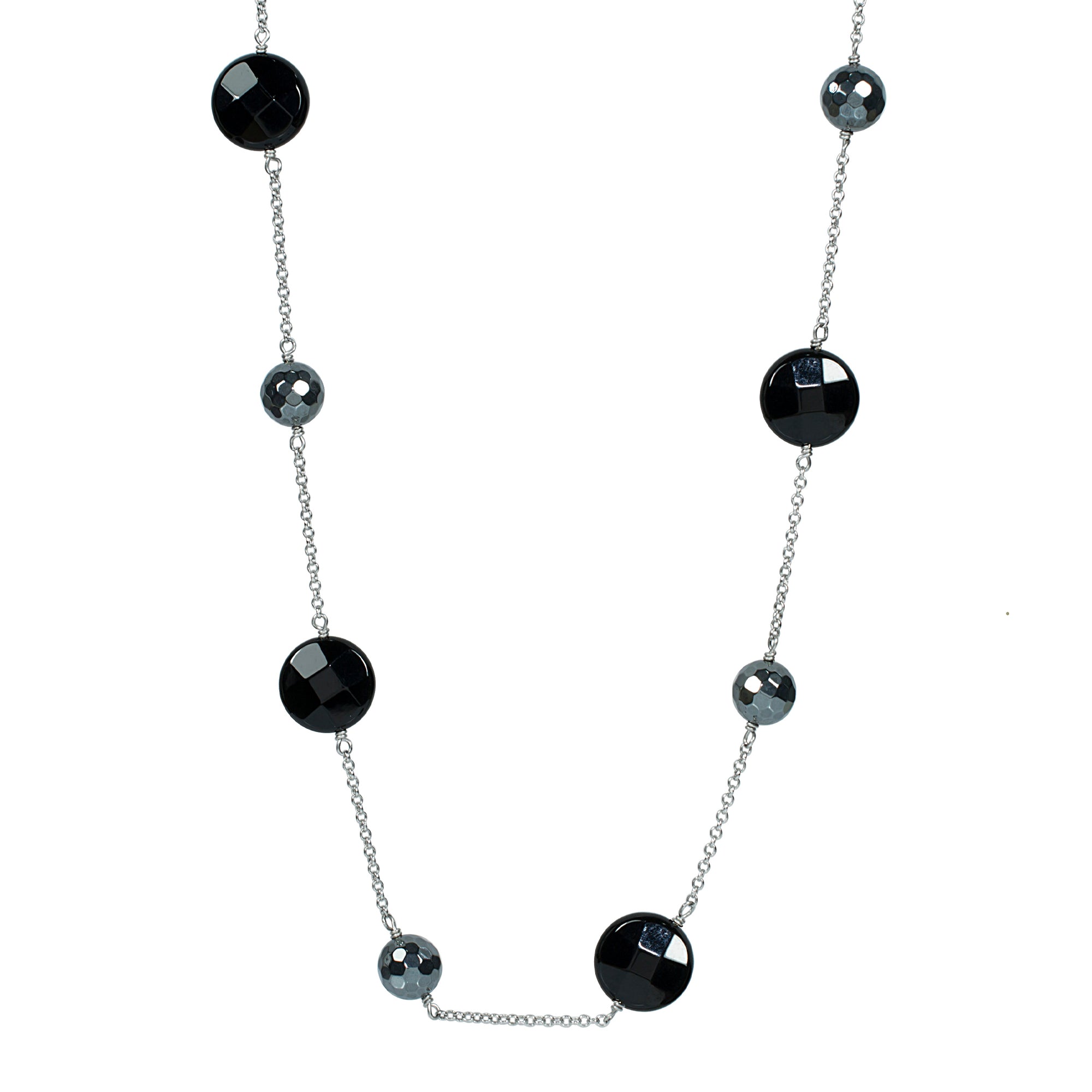 14k White Gold Hematite Black Onyx Coin 23 Station 36"