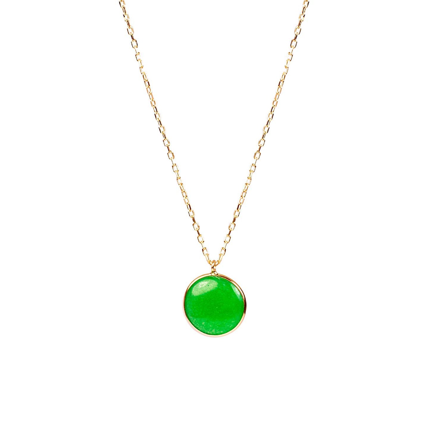 14k Green Jade Coin Bezel Pendant Necklace 17"