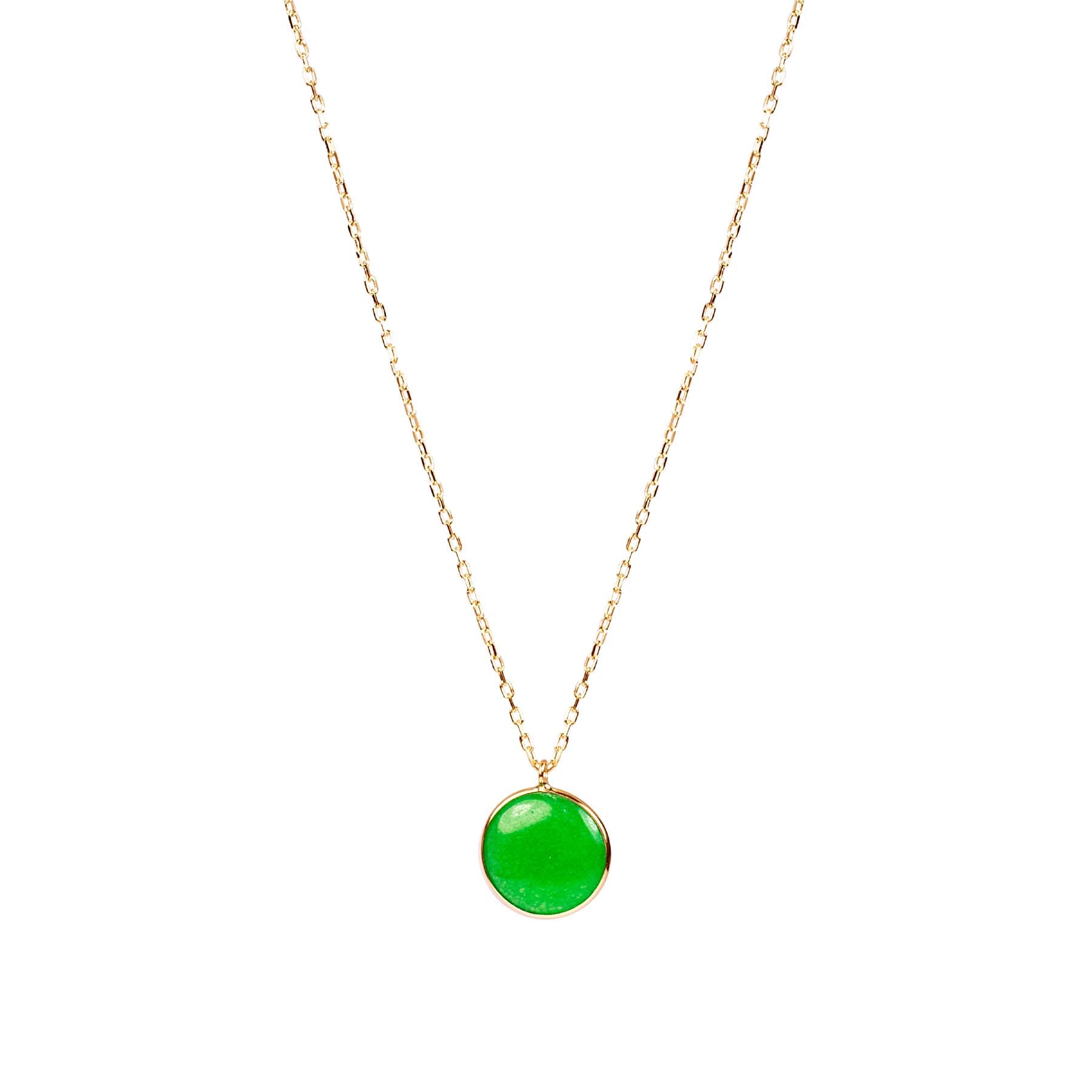 14k Green Jade Coin Bezel Pendant Necklace 17"