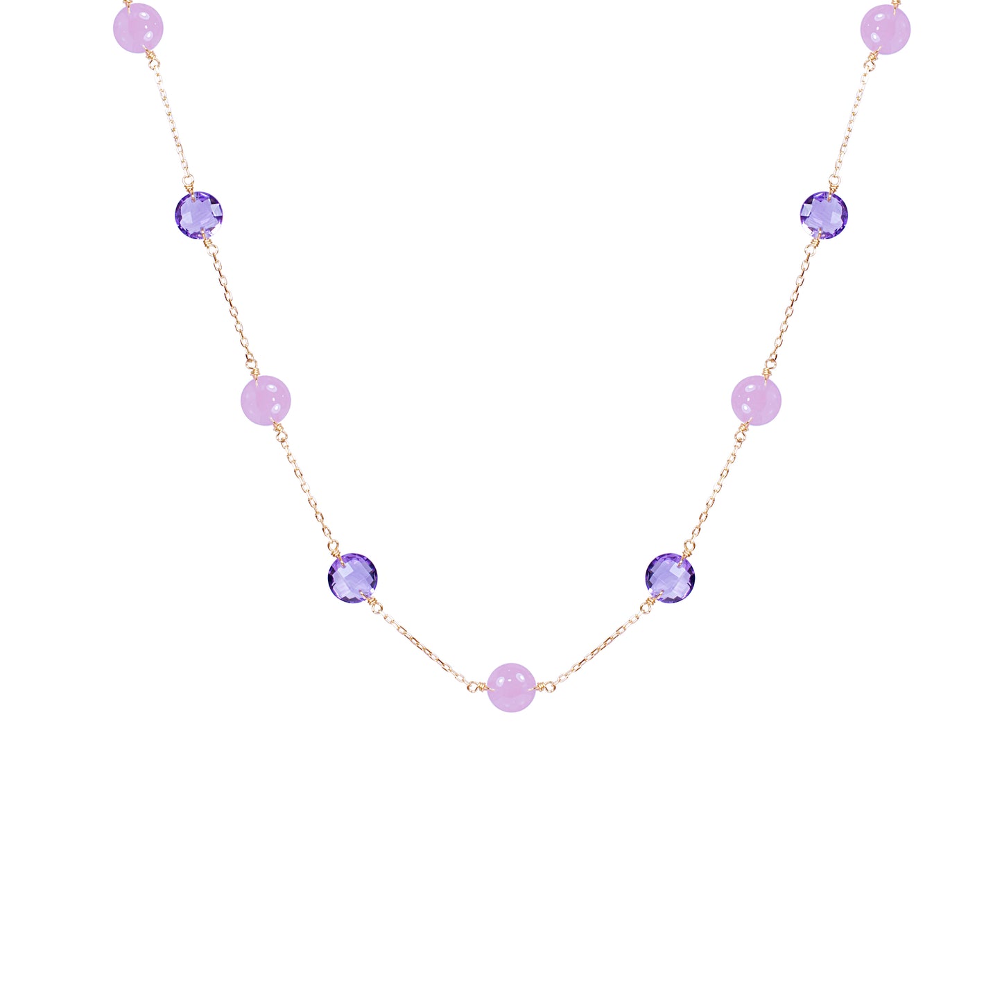 14k Amethyst Guava Quartz Coin Necklace