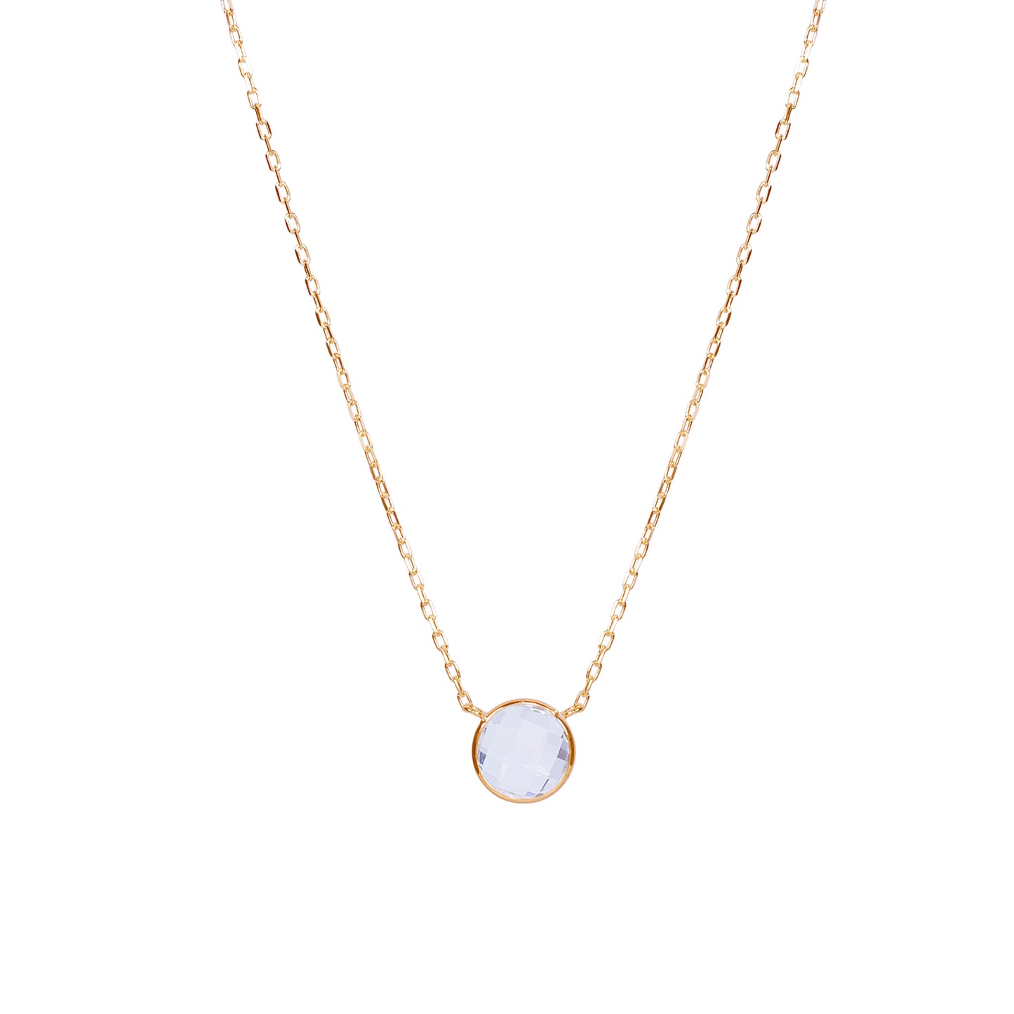 14k White Topaz Round Bezel Necklace