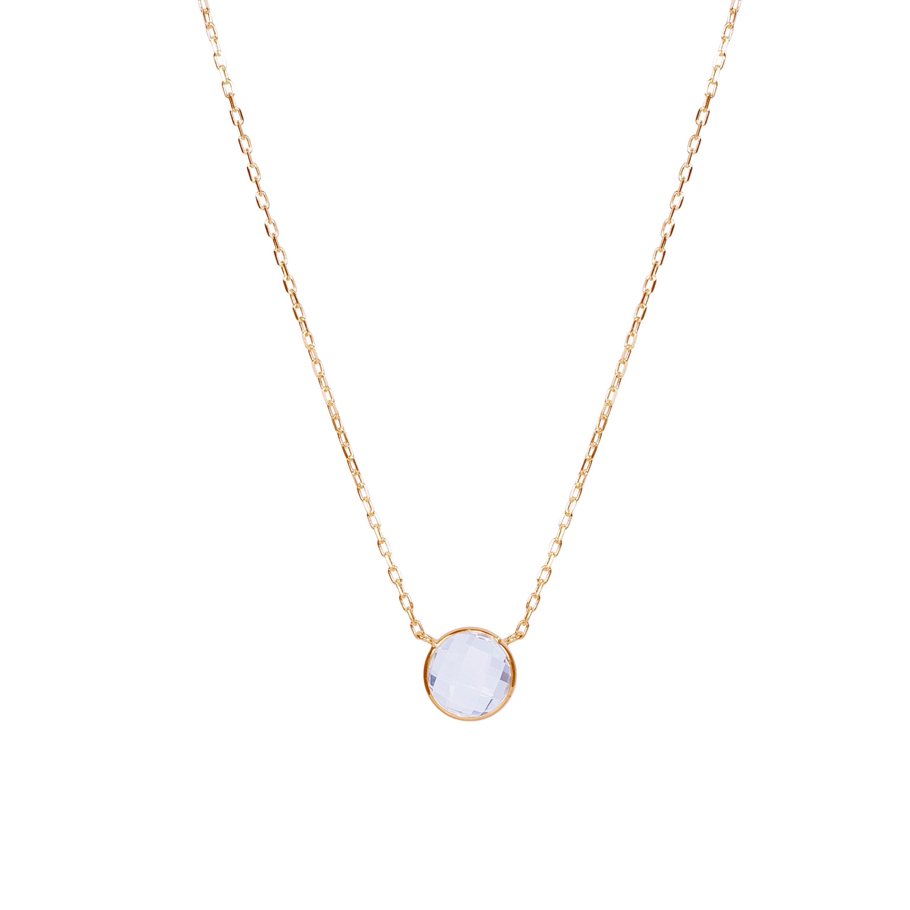 14k White Topaz Round Bezel Necklace