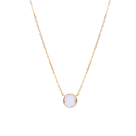 14k White Topaz Round Bezel Necklace