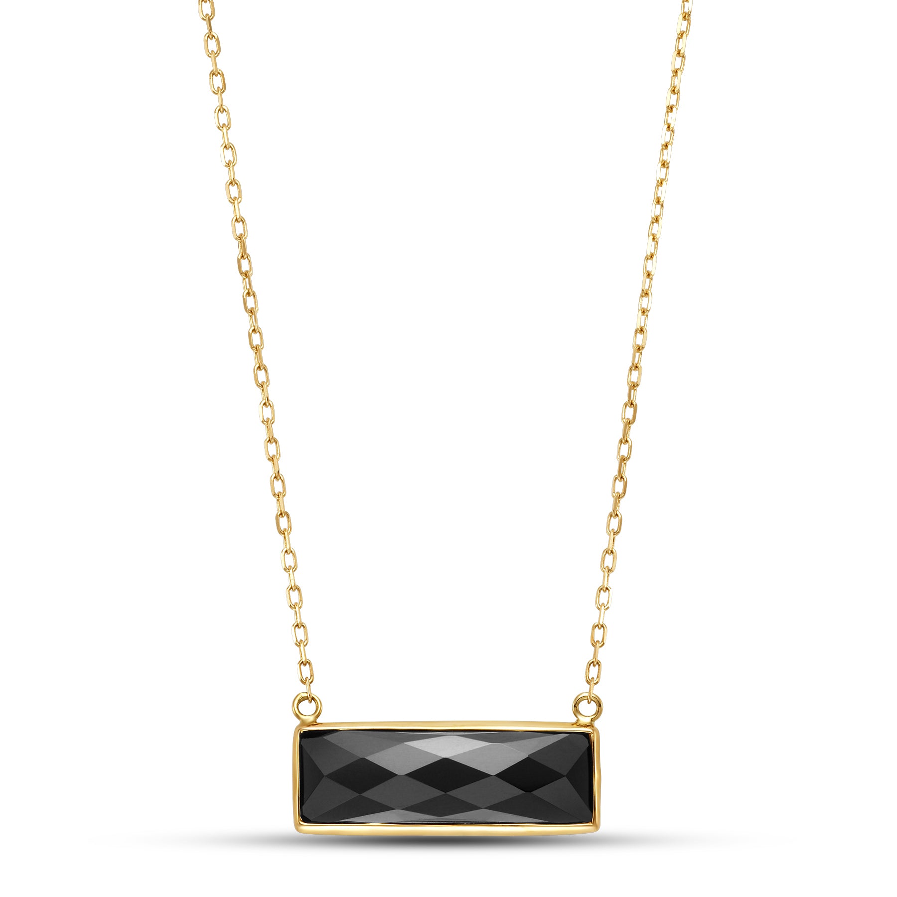 14k Black Onyx Rectangle Bezel Pendant Necklace 18"