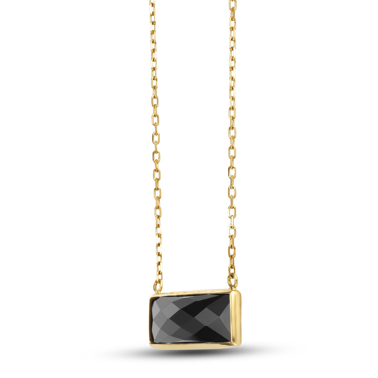 14k Black Onyx Rectangle Bezel Pendant Necklace 18"