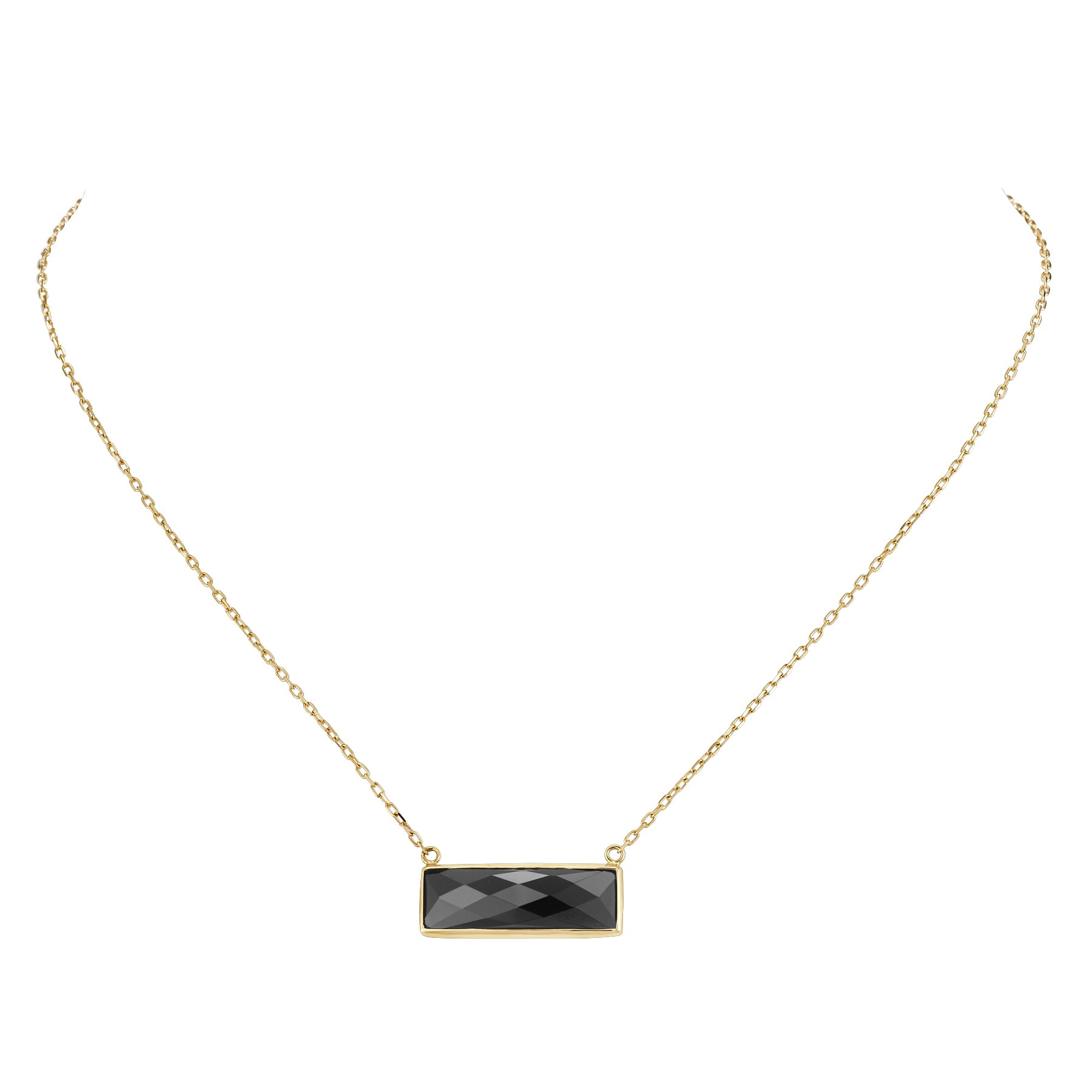 14k Black Onyx Rectangle Bezel Pendant Necklace 18"