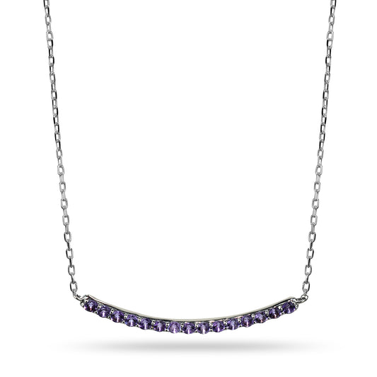 14kw Amethyst Curved Bar Necklace 18"