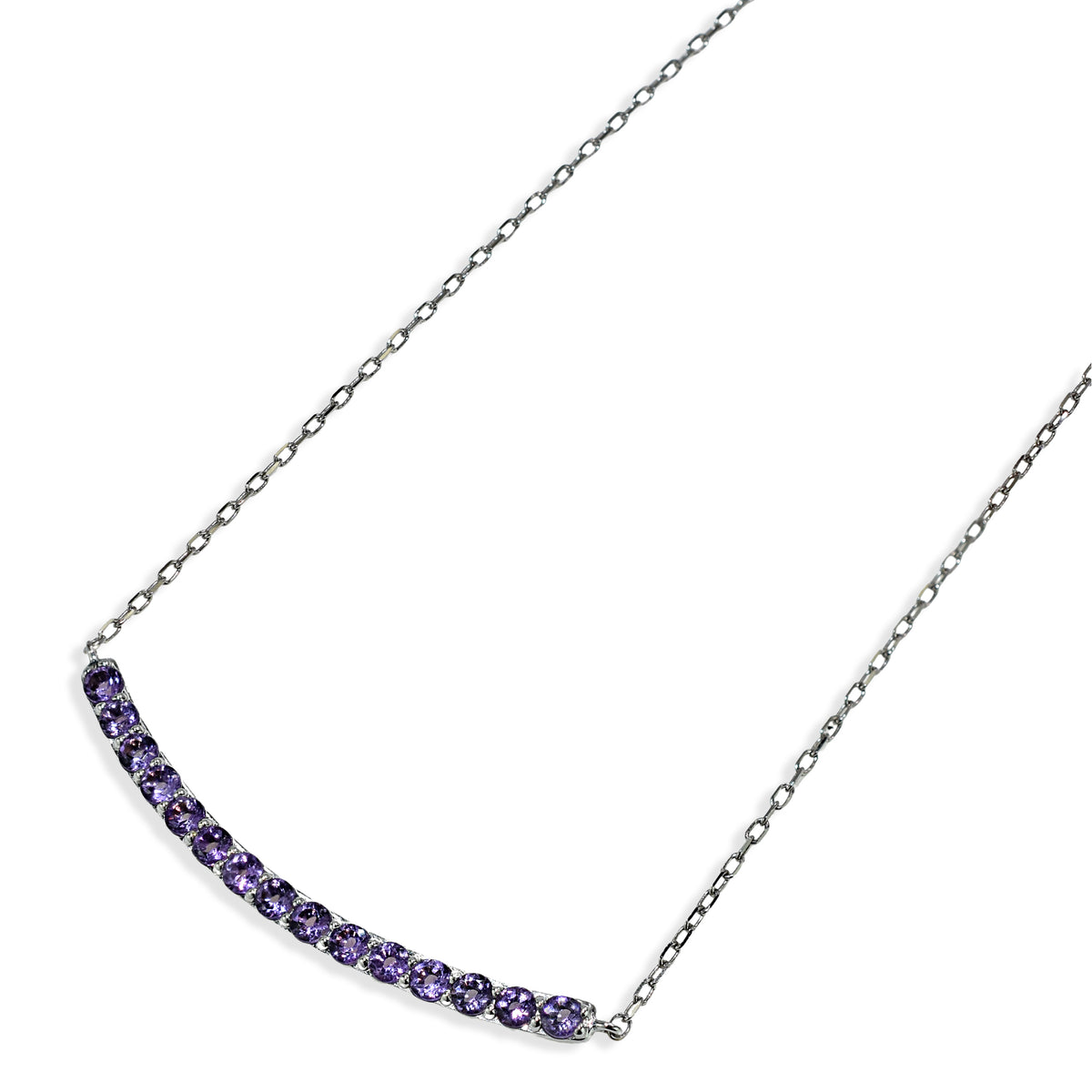 14kw Amethyst Curved Bar Necklace