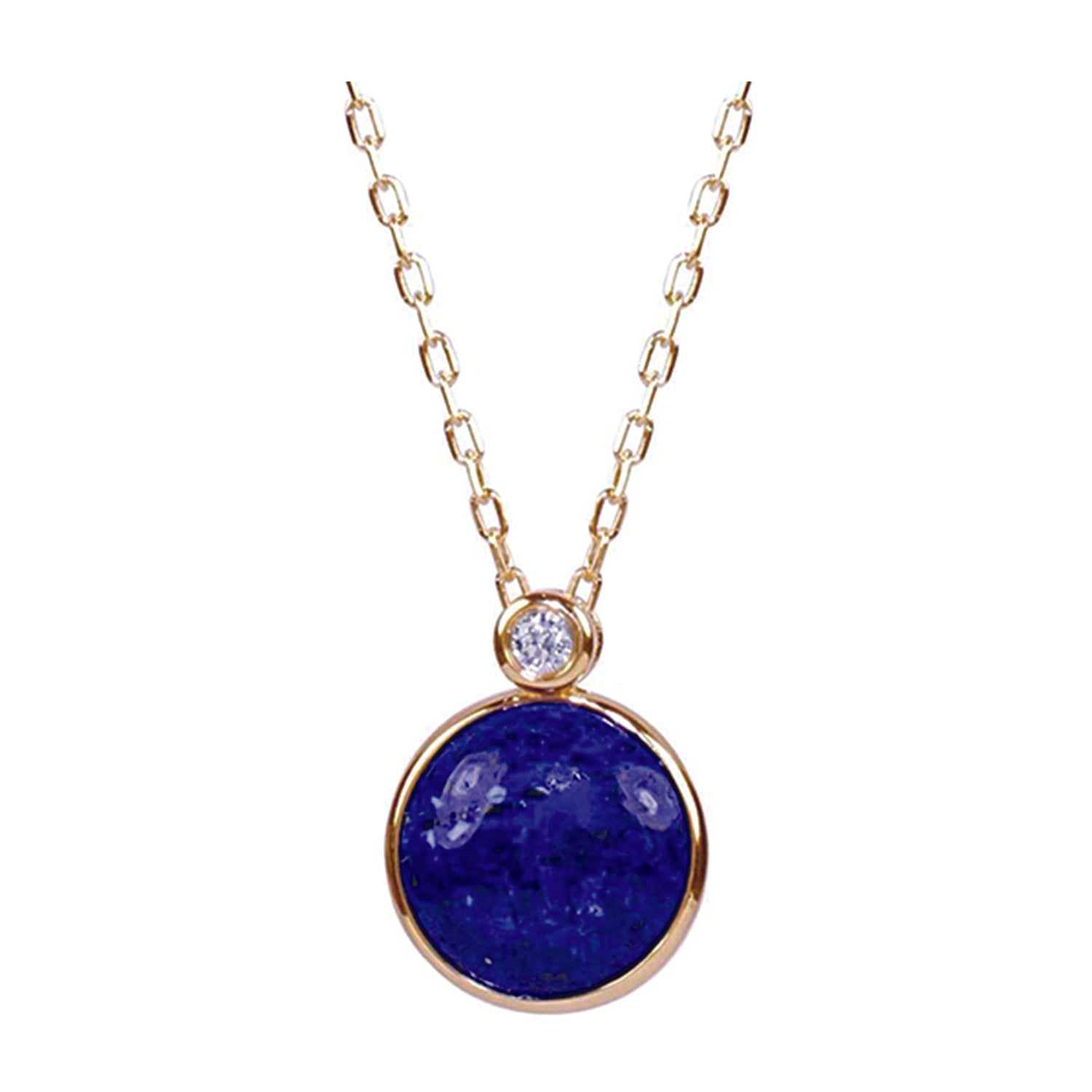 14K Lapis Coin Vs Diamond Roundel Pendant Necklace 18"