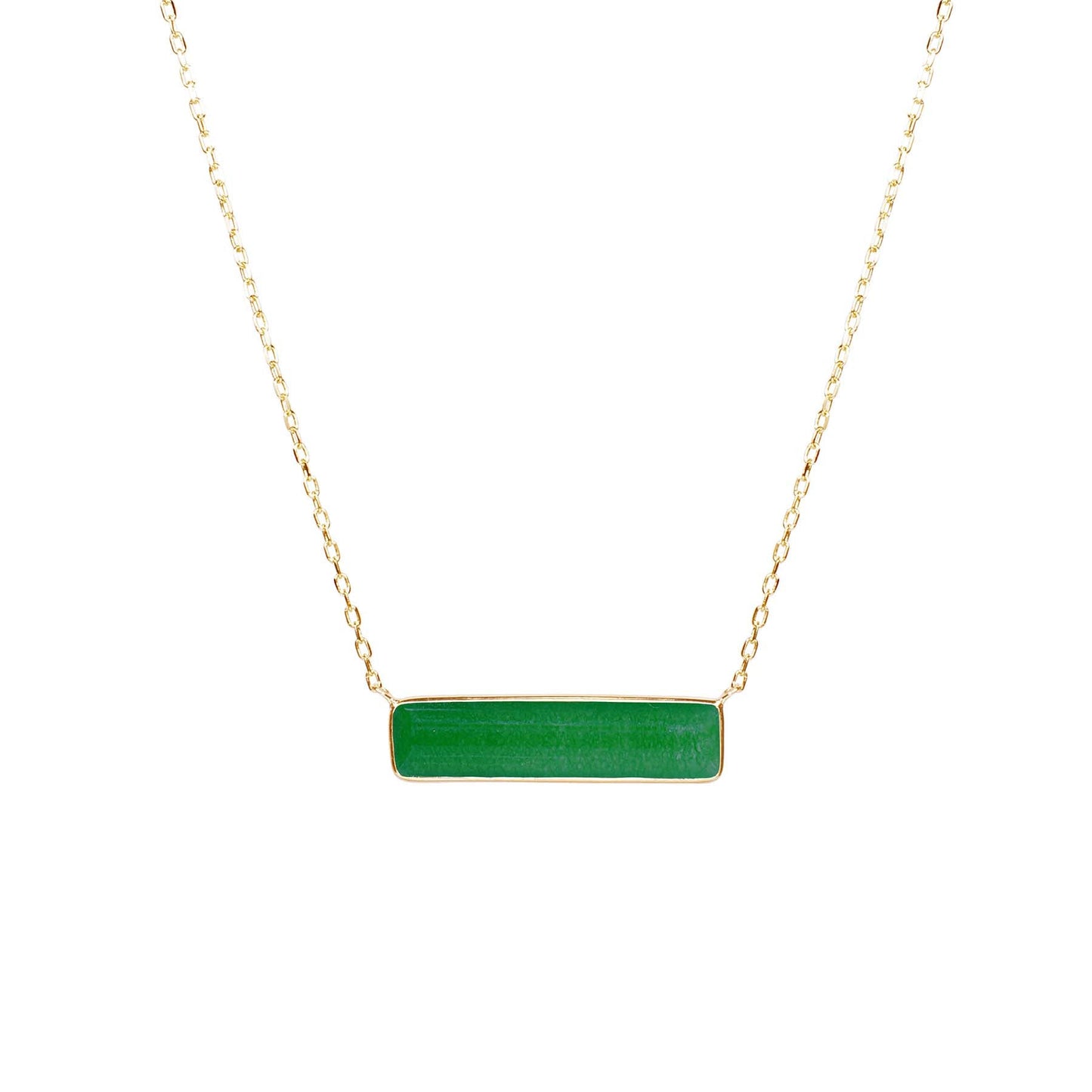 14k Green Jade Rectangle Bezel Pendant Necklace 18"