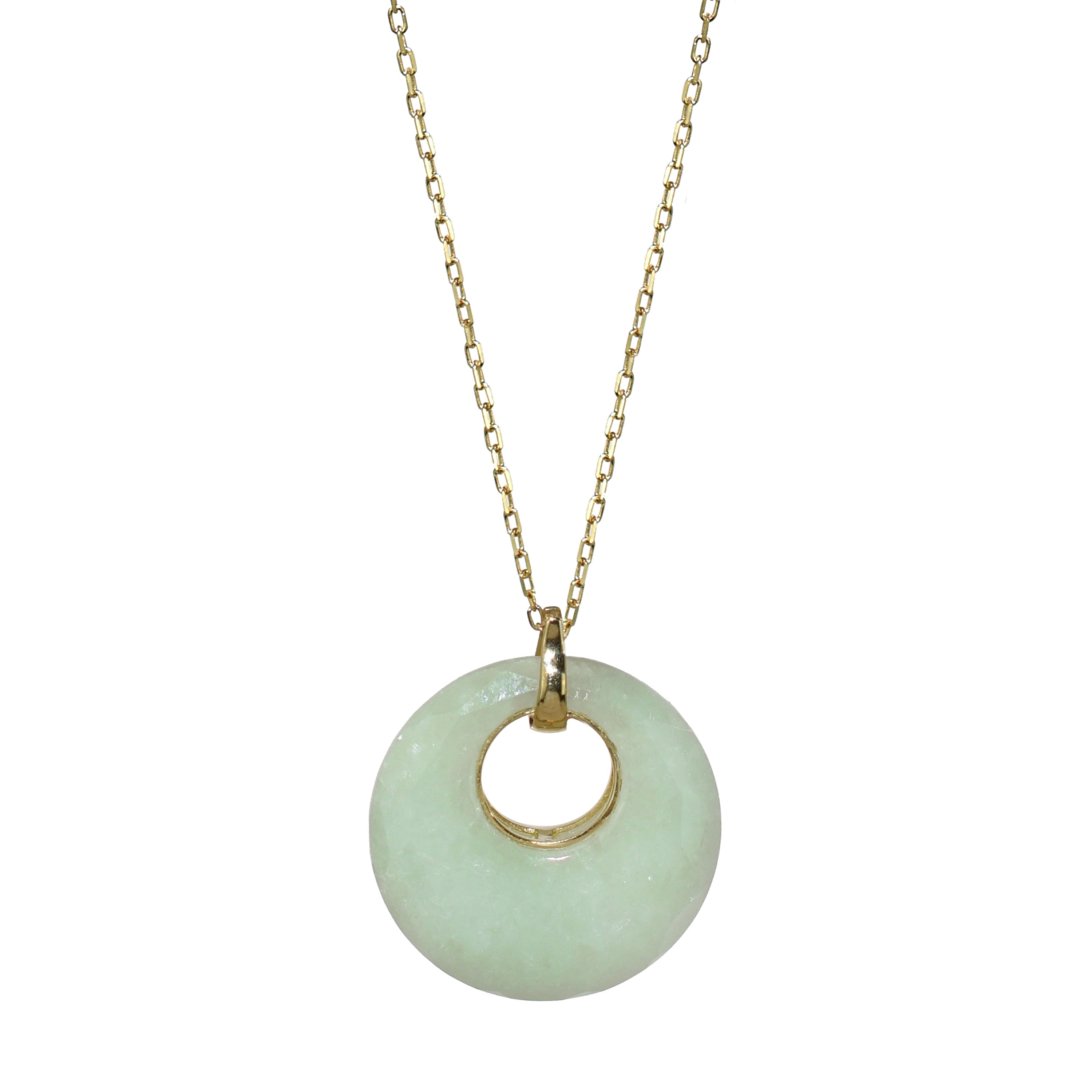 14k Natural Jade Open Circle Pendant Necklace 18"