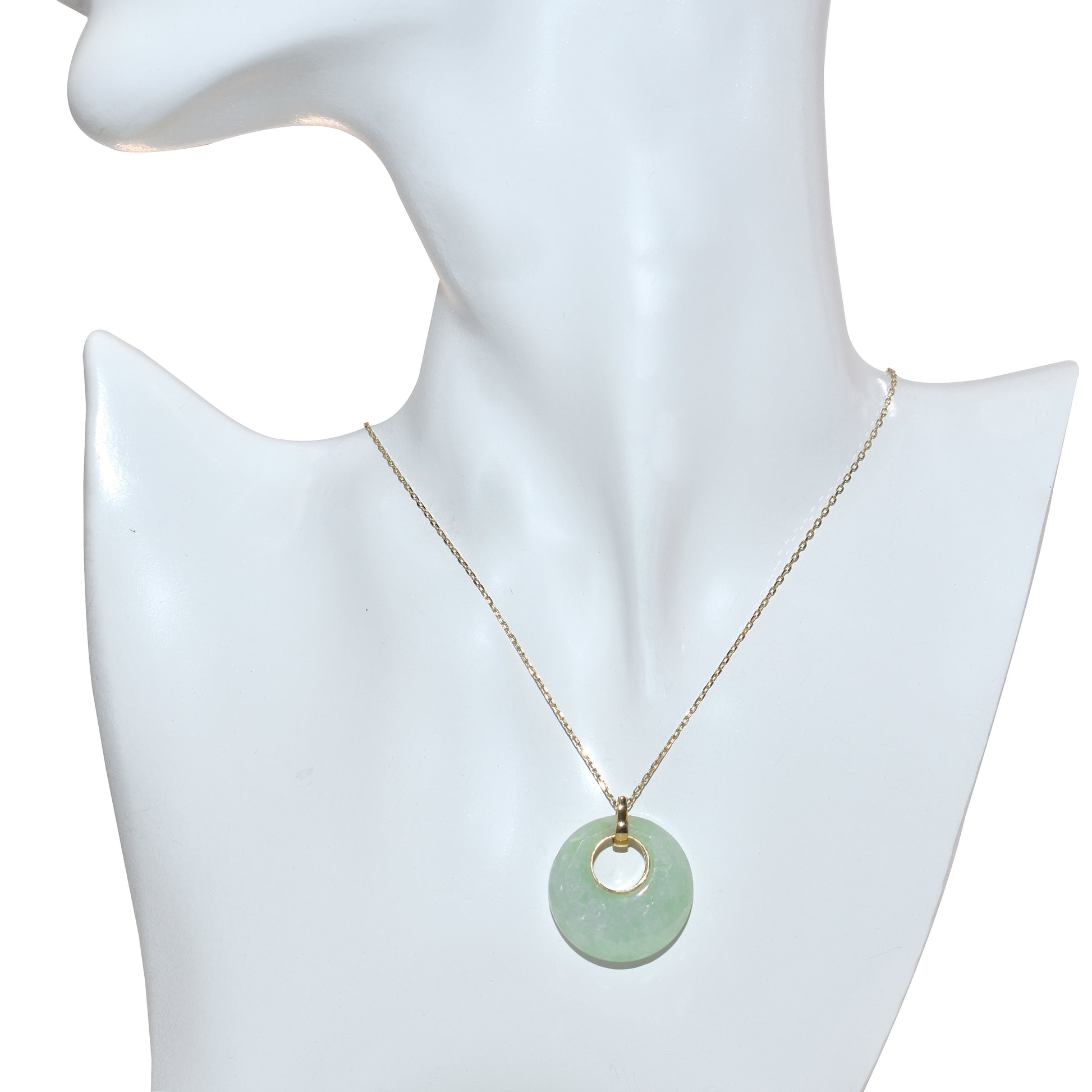 14k Natural Jade Open Circle Pendant Necklace 18"