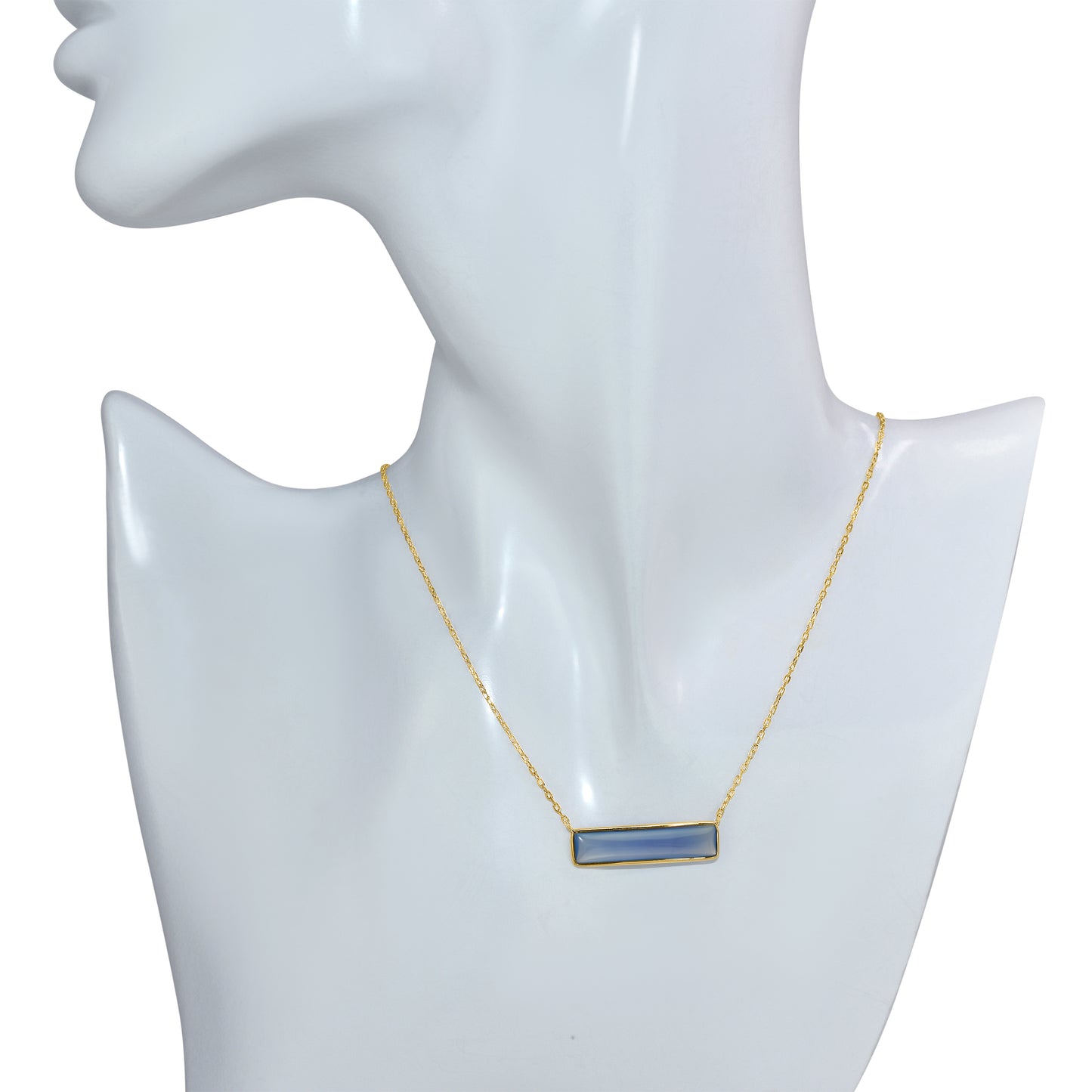 14k Blue Onyx Rectangle Bezel Center Necklace