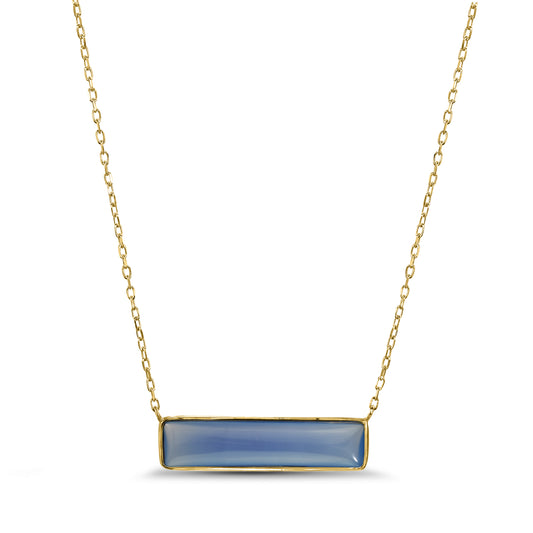 14k Blue Onyx Rectangle Bezel Center Necklace