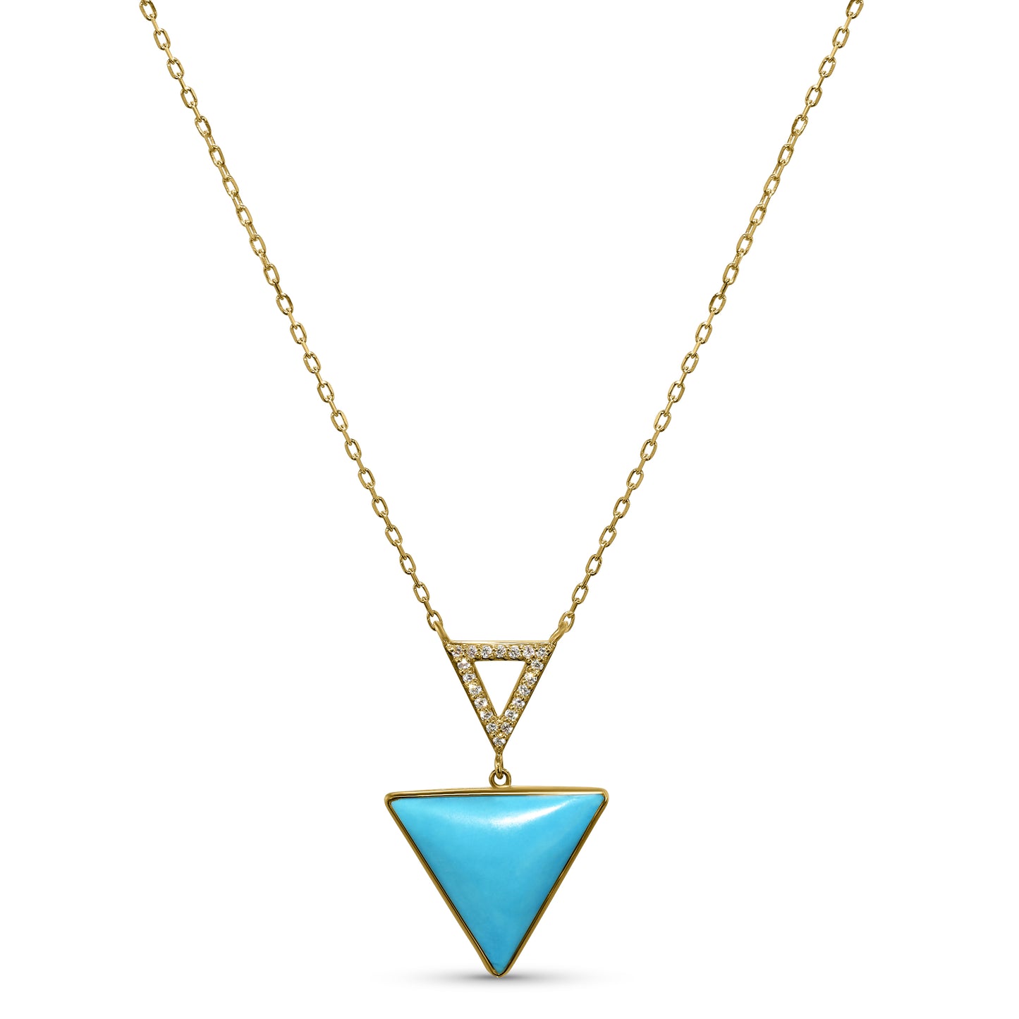 14k Diamond Turquoise Triangle Pendant Necklace