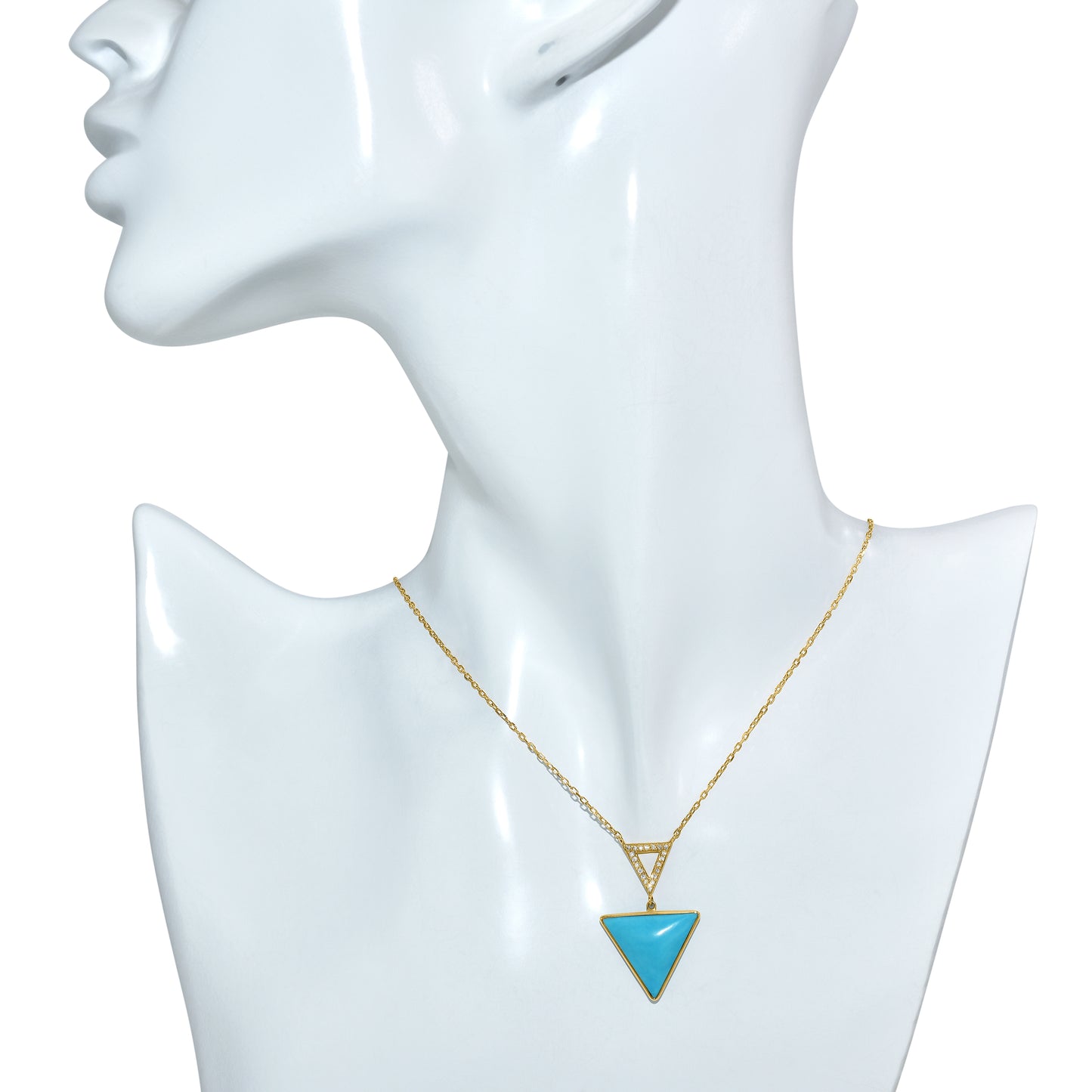 14k Diamond Turquoise Triangle Pendant Necklace