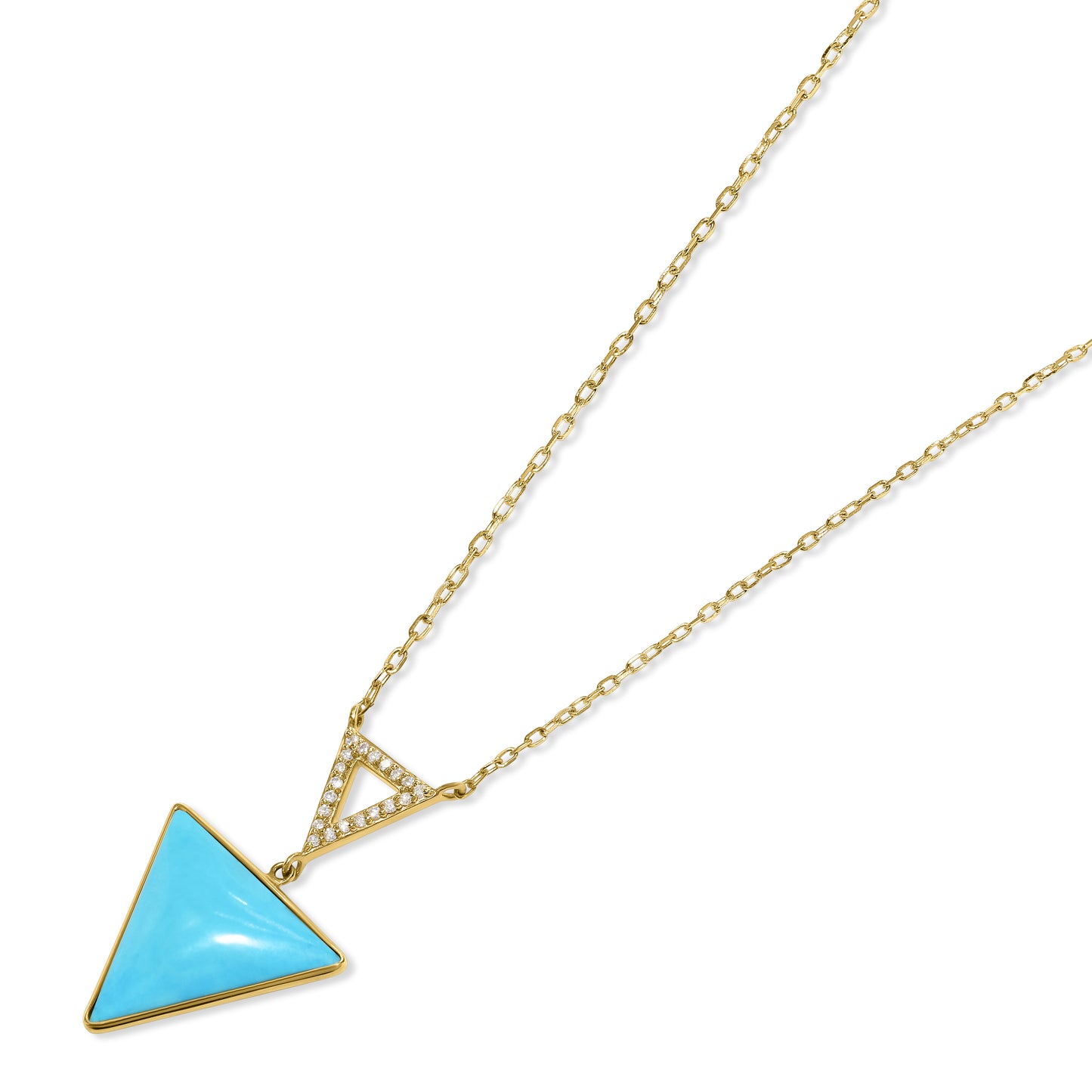 14k Diamond Turquoise Triangle Pendant Necklace