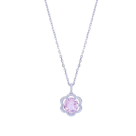14k White Gold Diamond Morganite Flower Pend Necklace