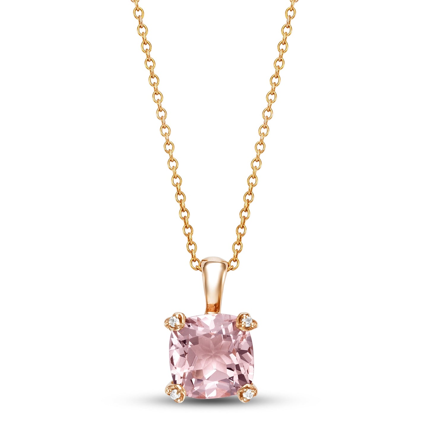 14k Rose Gold Cushion Morganite Diamond VS Pendant Necklace 18"
