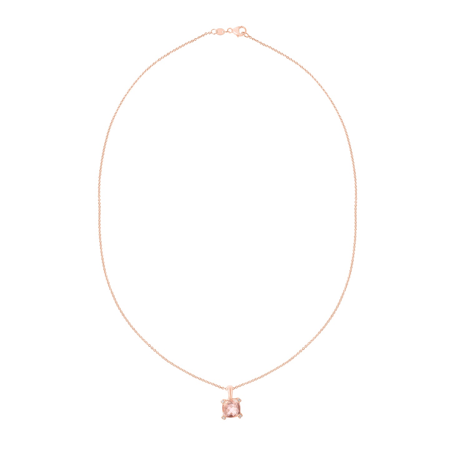 14k Rose Gold Cushion Morganite Diamond VS Pendant Necklace