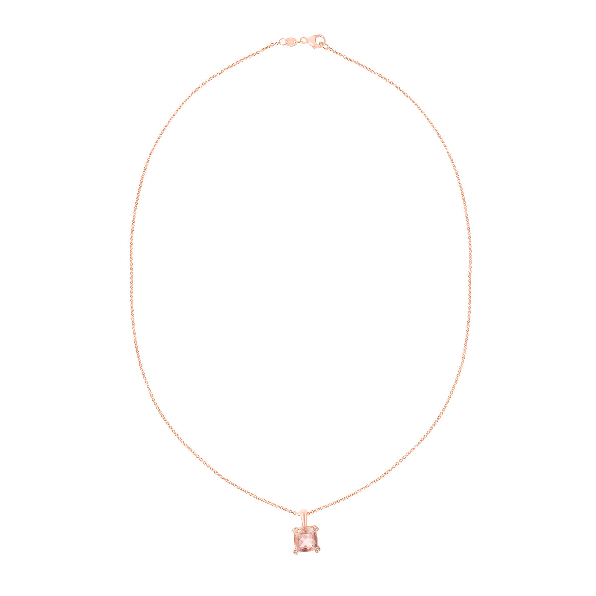 14k Rose Gold Cushion Morganite Diamond VS Pendant Necklace