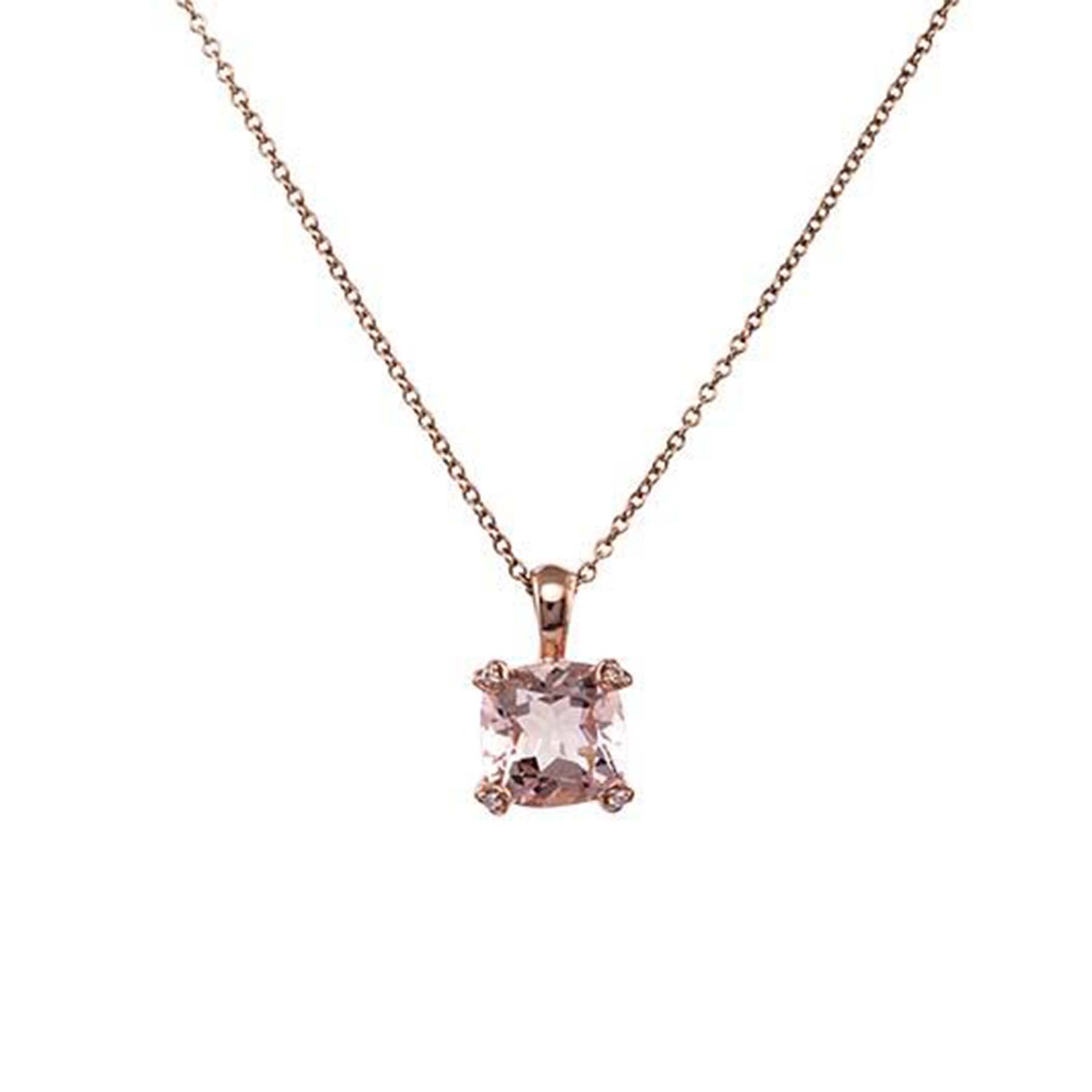 14k Rose Gold Morganite Vs Diamond Square Pendant Necklace 18"