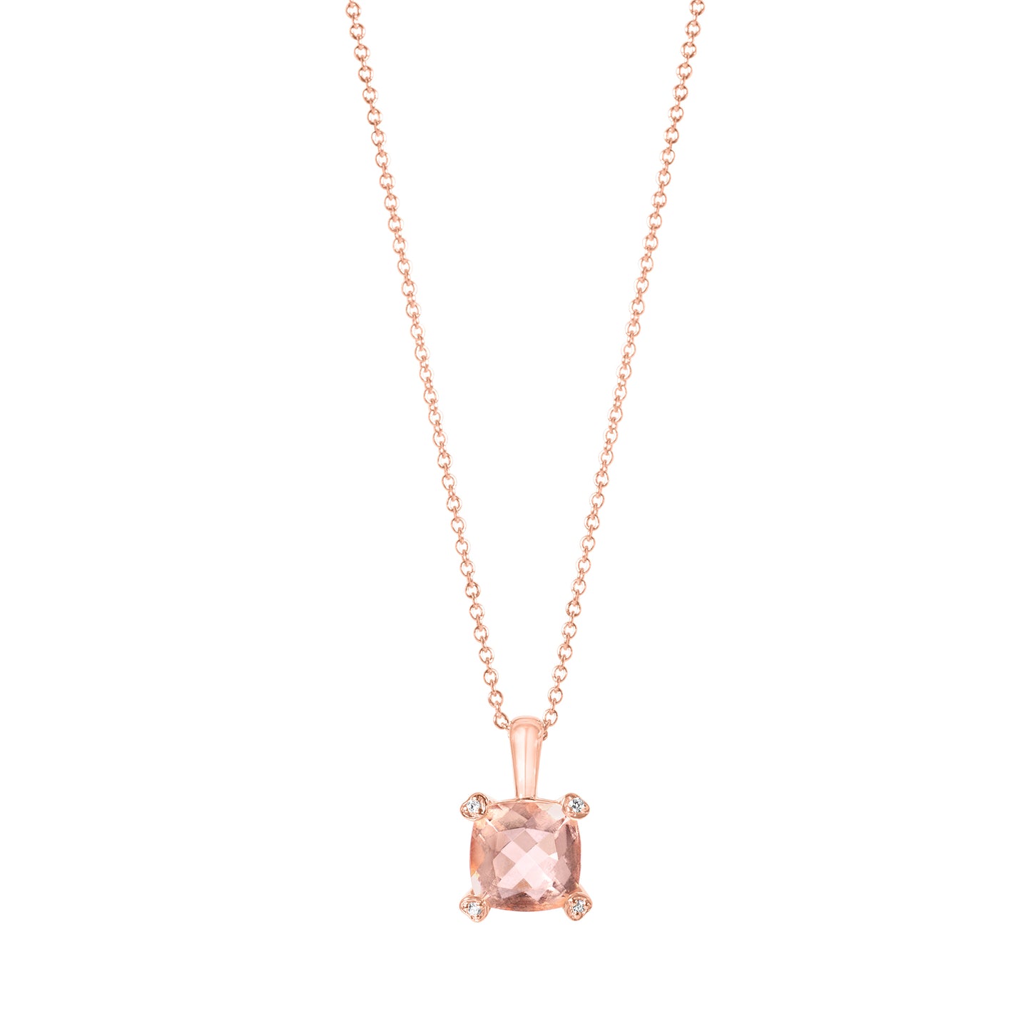 14k Rose Gold Cushion Morganite Diamond VS Pendant Necklace