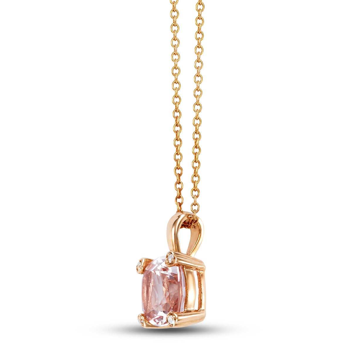 14k Rose Gold Cushion Morganite Diamond VS Pendant Necklace