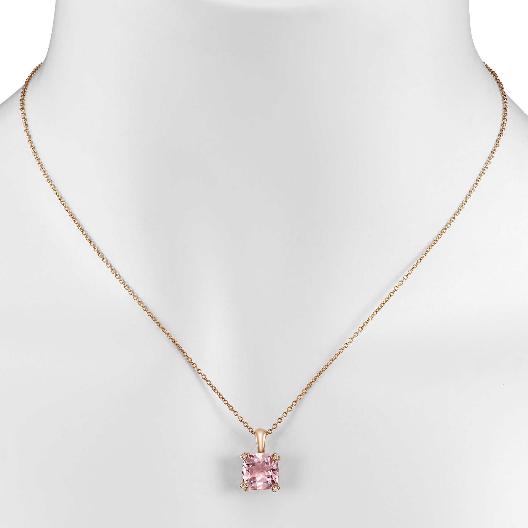 14k Rose Gold Morganite Vs Diamond Square Pendant Necklace 18"