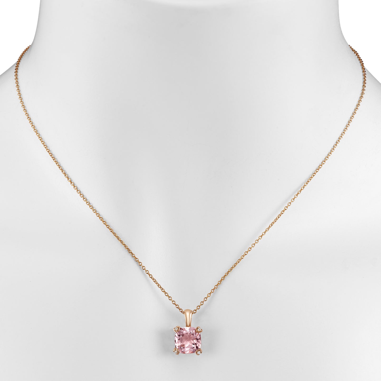 14k Rose Gold Cushion Morganite Diamond VS Pendant Necklace
