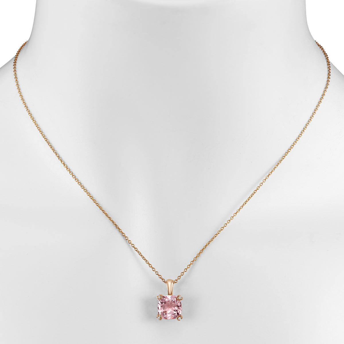 14k Rose Gold Cushion Morganite Diamond VS Pendant Necklace