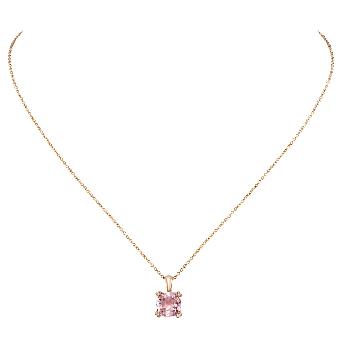 14k Rose Gold Cushion Morganite Diamond VS Pendant Necklace
